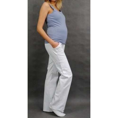 Be MaaMaa Tehotenské nohavice s bočnou vreckom - biele