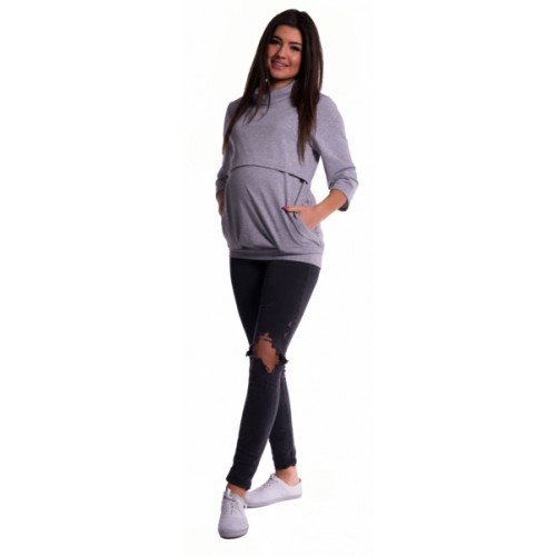 Be MaaMaa Tehotenské a dojčiace teplákové triko - sivý melír