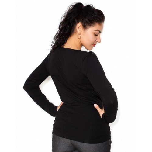 Be MaaMaa Tehotenské  tričko dlhý rukáv Baby - čierné - S