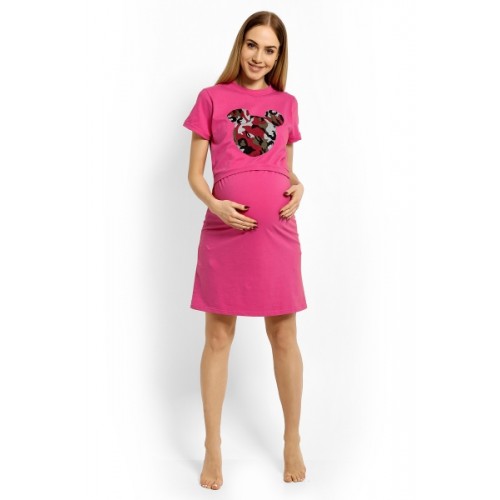 Be MaaMaa Tehotenská, dojčiace nočná košeľa Minnie, XXL - rúžová