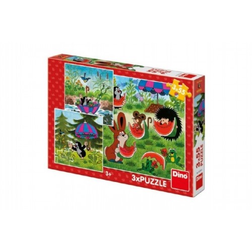 Teddies Puzzle Krtko a paraplíčko 18x18cm 3x55 dielikov v krabici 27x19x3,5cm
