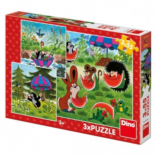 Teddies Puzzle Krtko a paraplíčko 18x18cm 3x55 dielikov v krabici 27x19x3,5cm