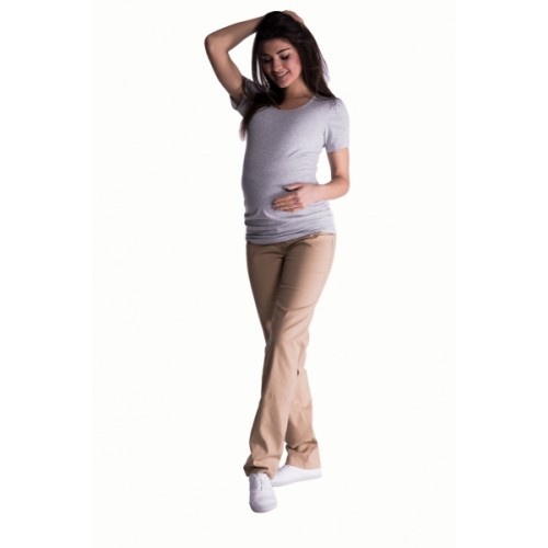 Be MaaMaa Bavlnené, tehotenské nohavice s regulovateľným pásom - béžové