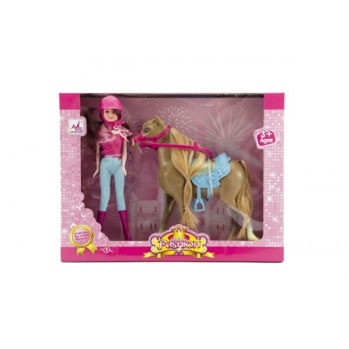 Teddies Kôň + bábika žokejka plast v krabici 34x27x7cm