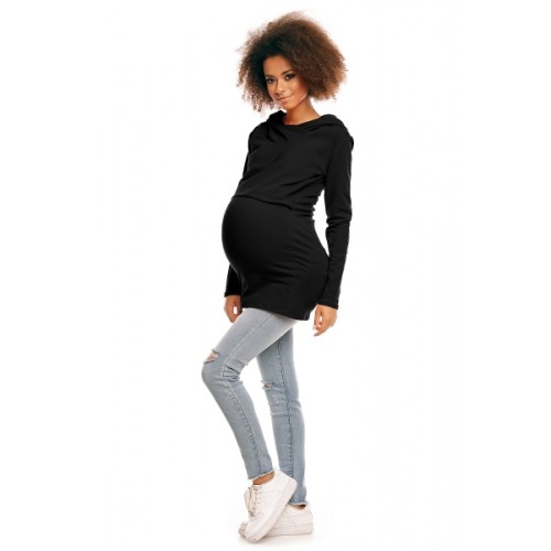 Be MaaMaa Tehotenské/dojčiaca triko s kapucňou - čierné, veľ. L/XL