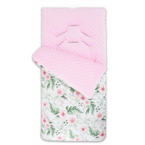 Baby Nellys Fusak, spacáček Minky s vankúšikom Flowers - růžový/sv. růžový